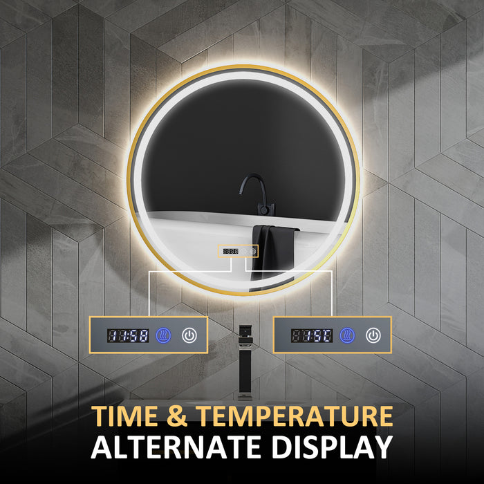 80cm Gold Tone LED Bathroom Mirror With Anti-Fog Function by HOMCOM
