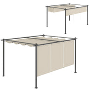 3 x 4m Metal Pergola with Retractable Canopy and Roller Shade Beige by Outsunny