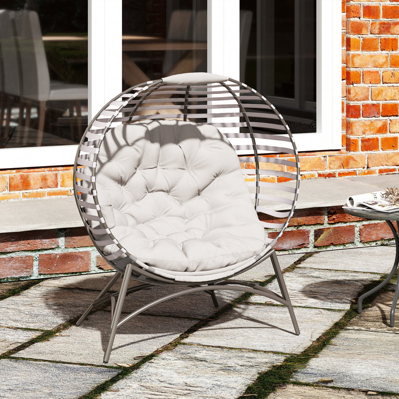 Light Grey Rattan Egg Chair with Cushion and Side Pocket for Garden Comfort by Outsunny