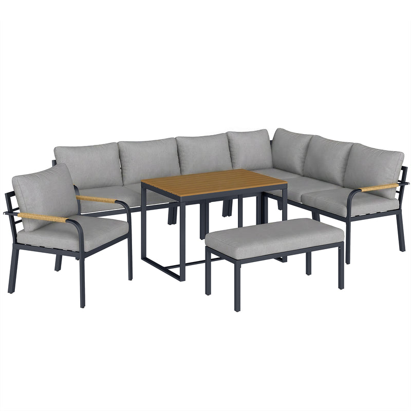 7 Seater Garden Furniture Set with Cushions and Table for Flexible Outdoor Dining Light Grey
