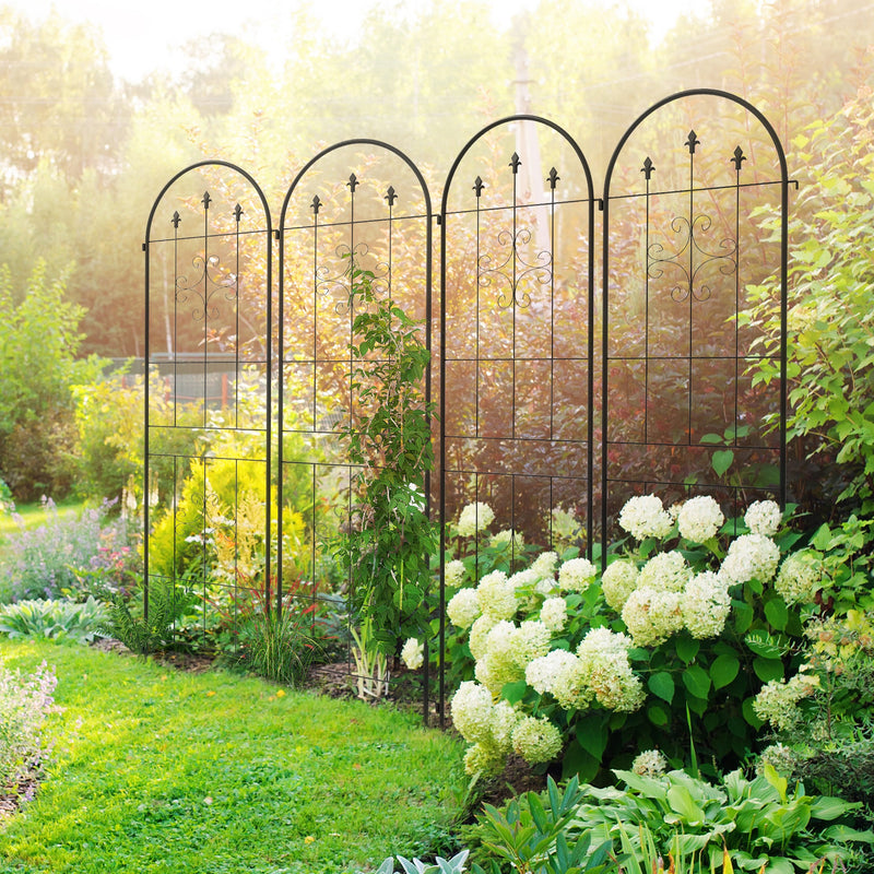 Garden Trellis Panels Set of 4 for Climbing Plants with Decorative Curved Design Black Outsunny