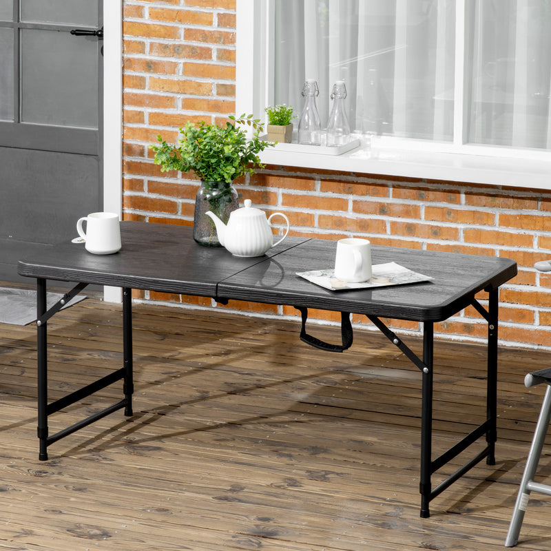 Foldable Patio Dining Table for 4 with Height Adjustable Legs for Garden or Lawn, Dark Grey