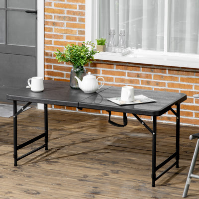 Foldable Patio Dining Table for 4 with Height Adjustable Legs for Garden or Lawn, Dark Grey Outsunny