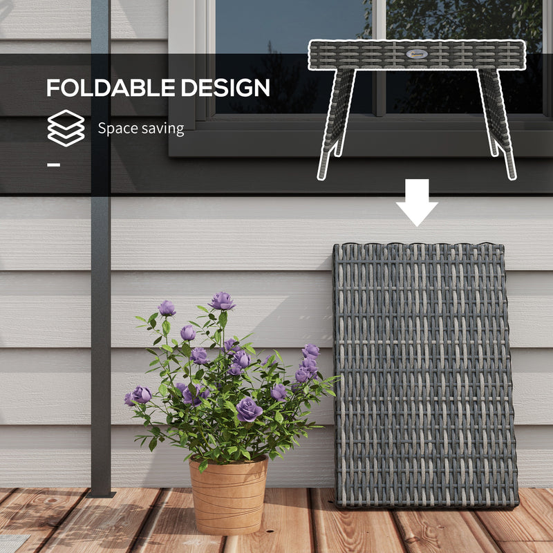 Foldable Rattan Garden Side Table with Steel Frame Space Saving Patio Coffee Table