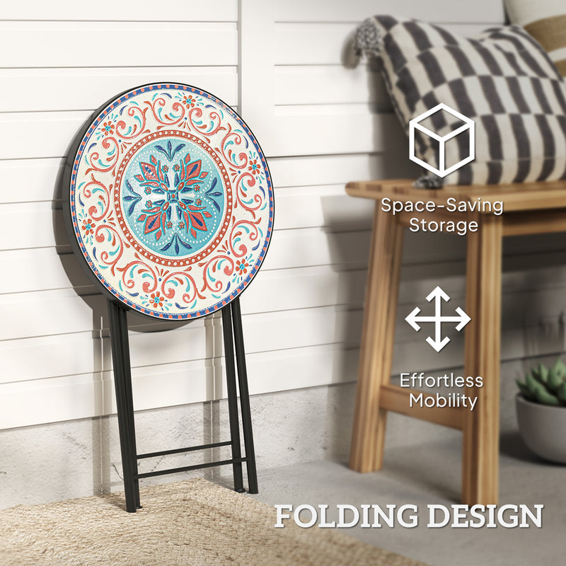 Multicolour Mosaic Folding Round Garden Table 35.5cm Metal Frame for Balcony