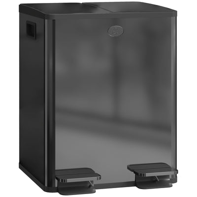 Black 40L Dual Compartment Stainless Steel Bin With Deodoriser Holders by HOMCOM