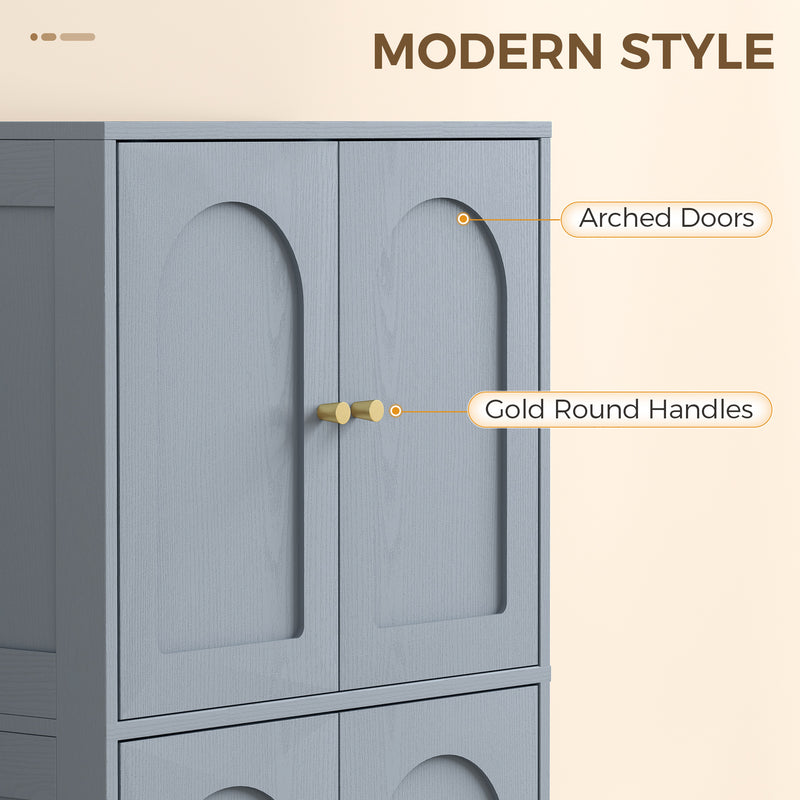 Pantry Storage Cabinet with Adjustable Shelves for Kitchen or Bathroom Organisation Grey AOSOM