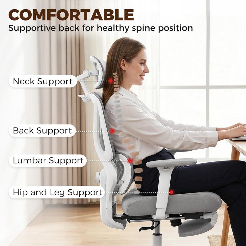 Ergonomic Office Chair with Adjustable Support and Mesh Back for Home Working Grey Homcom