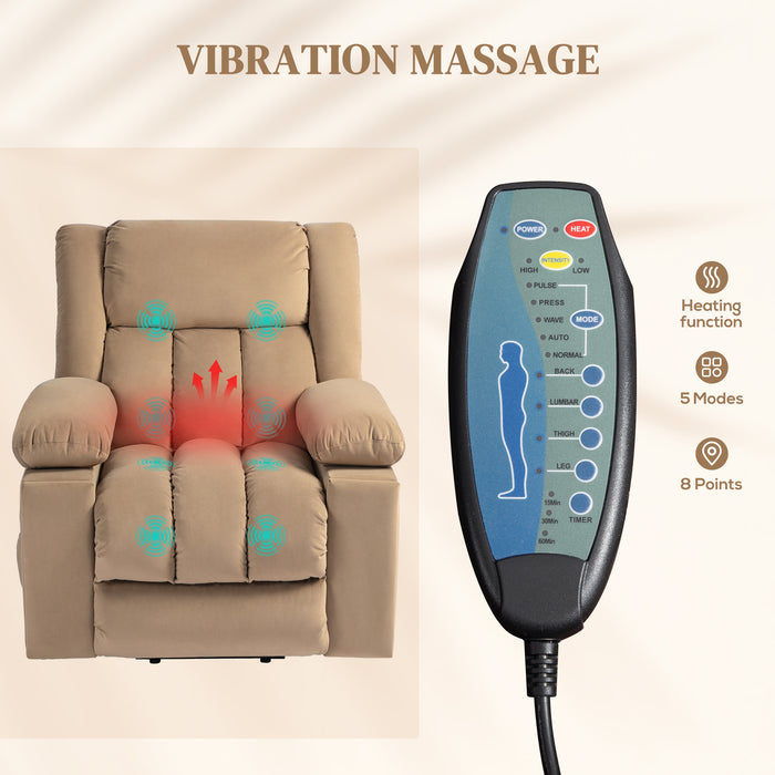 Light Brown Velvet Electric Riser Recliner Armchair With Massage Function by HOMCOM