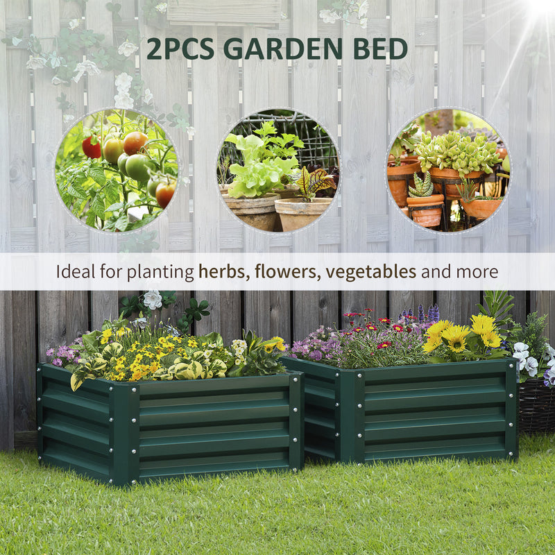 Set of Two Green Steel Planter Boxes 60 x 60 cm Ideal for Garden Flowers and Herbs