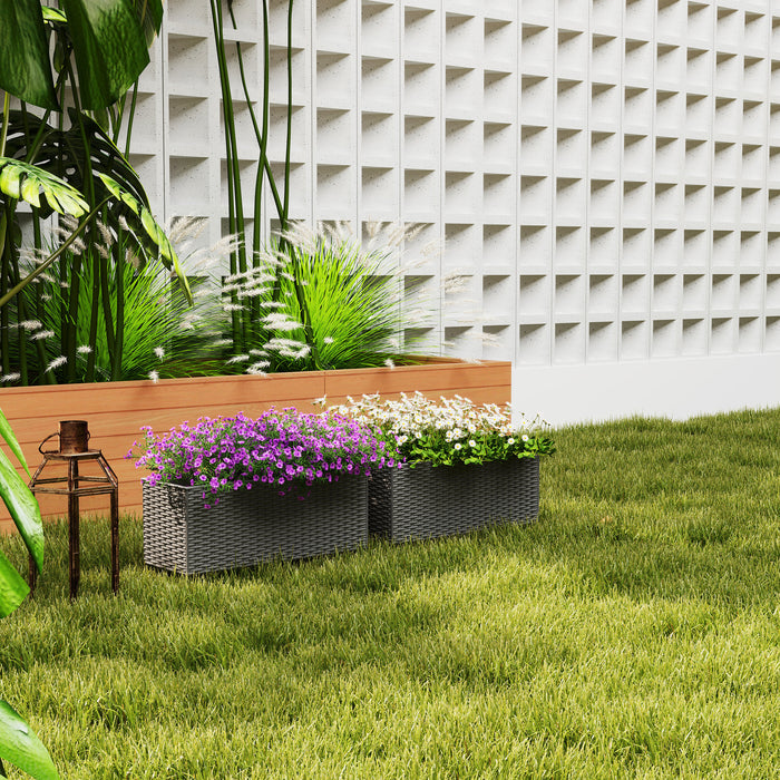 Set of Two Grey Rattan Effect Planters for Garden and Patio by Outsunny