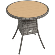 Round Rattan Garden Dining Table for 2 to 4 People with Easy Clean Top Mixed Grey Outsunny