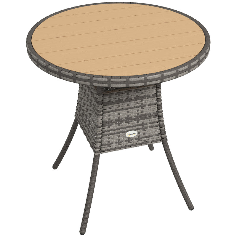 Round Rattan Garden Dining Table for 2 to 4 People with Easy Clean Top Mixed Grey Outsunny