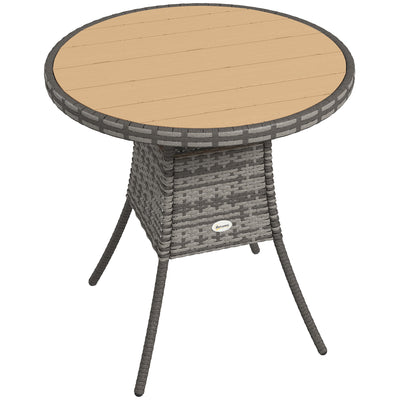 Round Rattan Garden Dining Table for 2 to 4 People with Easy Clean Top Mixed Grey Outsunny