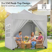 Outsunny 3 x 3 m Pop Up Gazebo with Sidewalls, UPF50+ Heavy Duty Garden Party Tent Marquee with Wheeled Carry Bag, Silver Grey AOSOM