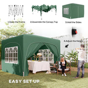 Dark Green 3x3 Pop Up Gazebo Shelter With Sides UPF50+ by Outsunny