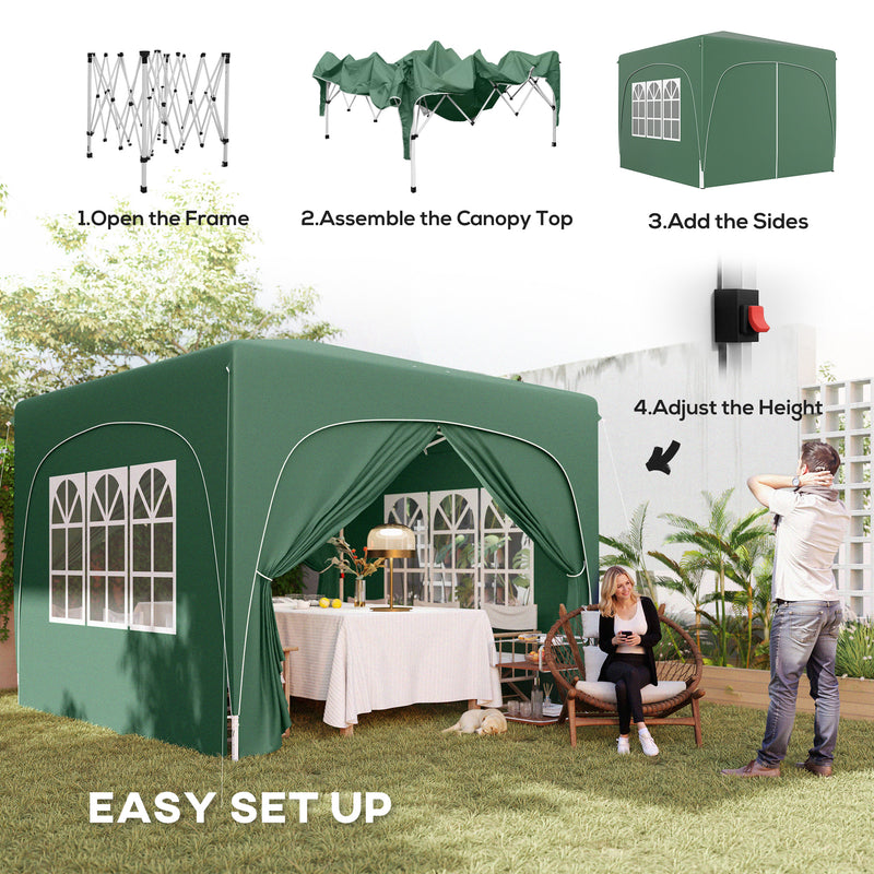 Dark Green 3x3 Pop Up Gazebo Shelter With Sides UPF50+ by Outsunny