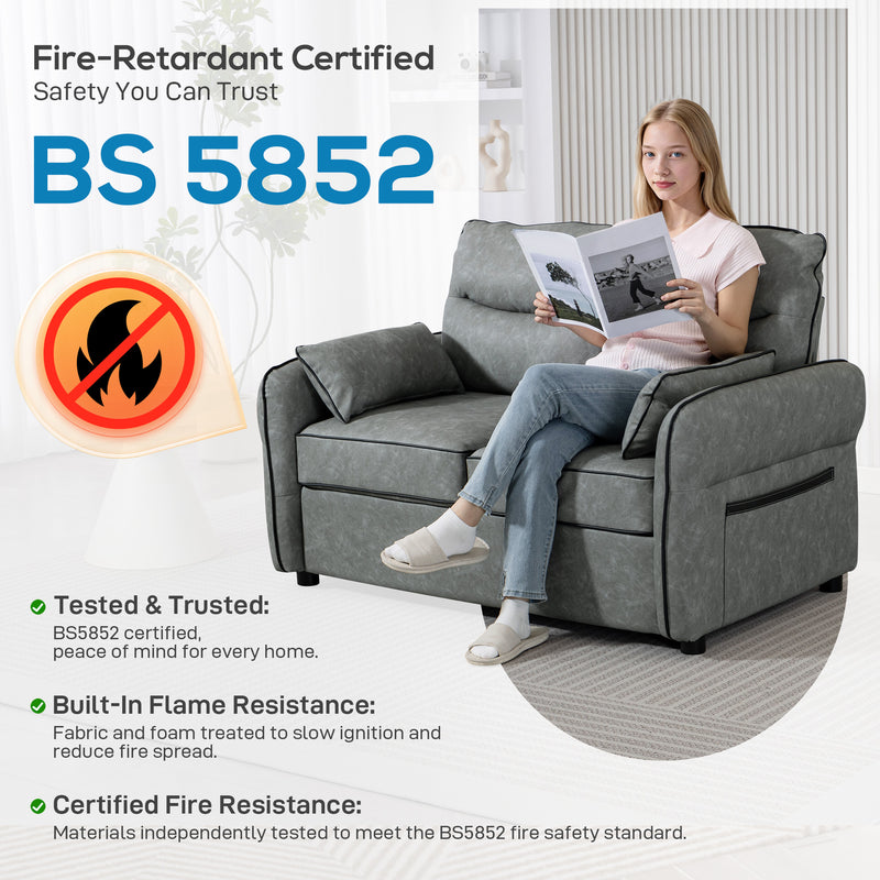 2 Seater Sofas, Dark Grey Faux Leather Loveseat Sofa Ideal for Small Spaces