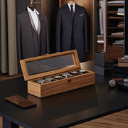 Wooden Watch Box with 6 Slots and Glass Lid Organiser for Men and Women by Songmics
