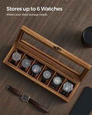 Rustic Walnut Watch Box with 6 Slots for Mens and Womens Watches by Songmics
