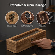 Wooden Watch Box with 6 Slots and Glass Lid Organiser for Men and Women by Songmics