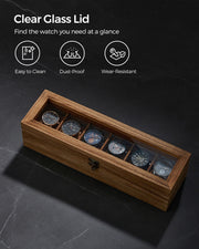Rustic Walnut Watch Box with 6 Slots for Mens and Womens Watches by Songmics