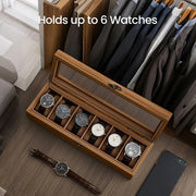 Wooden Watch Box with 6 Slots and Glass Lid Organiser for Men and Women by Songmics