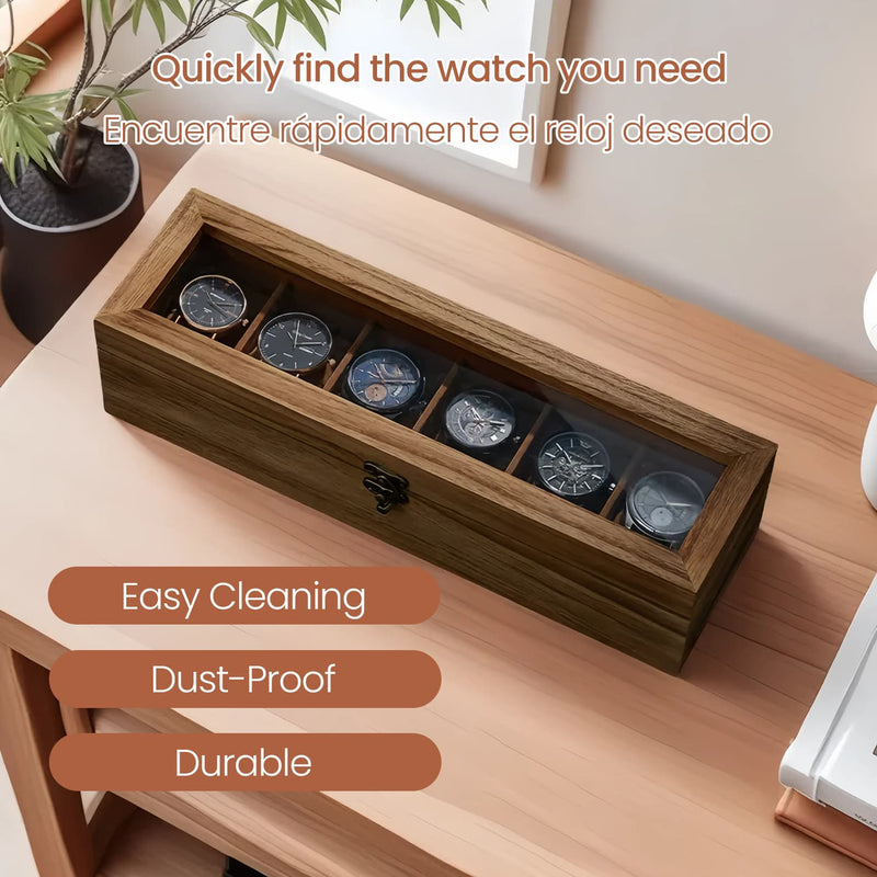 Wooden Watch Box with 6 Slots and Glass Lid Organiser for Men and Women by Songmics