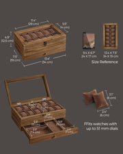 Wooden Watch Box with 12 Slots and Glass Lid 2 Tier Display Case Organiser by Songmics