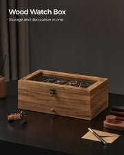 Wooden Watch Box with 12 Slots and Glass Lid 2 Tier Display Case Organiser by Songmics