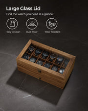 Wooden Watch Box with 12 Slots and Glass Lid 2 Tier Display Case Organiser by Songmics