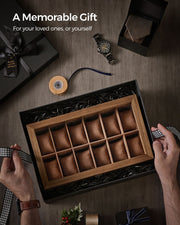 Wooden Watch Box with 12 Slots and Glass Lid 2 Tier Display Case Organiser by Songmics