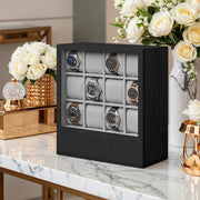 Wooden 12 Slot Watch Box Organiser with Glass Lid Display Case Ideal Gift by Songmics