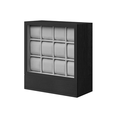 12 Slot Wooden Watch Box in Vertical Design Ebony Black Organiser Case by Songmics