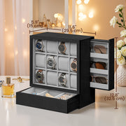 Wooden 12 Slot Watch Box Organiser with Glass Lid Display Case Ideal Gift by Songmics