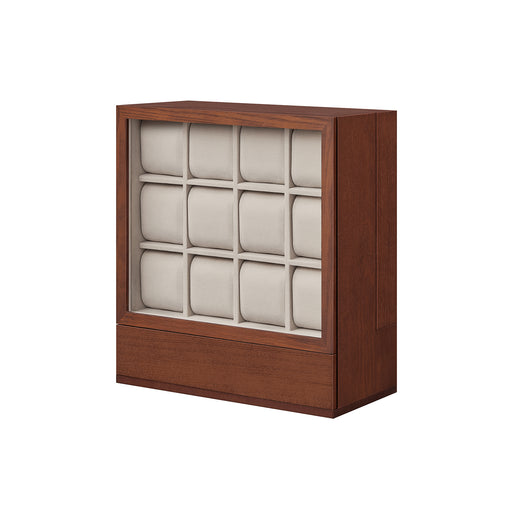 12 Slot Wooden Watch Box in Coffee Brown with Glass Lid and Soft Cushions by Songmics