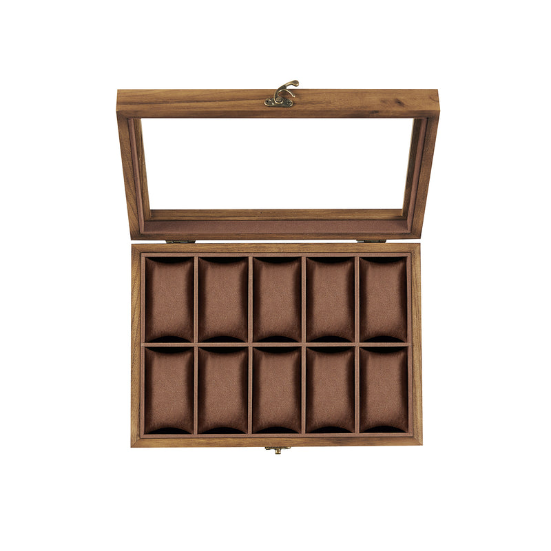 Rustic Walnut Watch Box with 10 Slots Organiser for Men and Women by Songmics