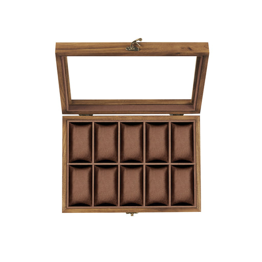 Rustic Walnut Watch Box with 10 Slots Organiser for Men and Women by Songmics
