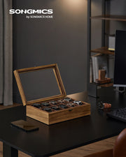 Rustic Walnut Watch Box with 10 Slots Organiser for Men and Women by Songmics