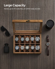Rustic Walnut Watch Box with 10 Slots Organiser for Men and Women by Songmics