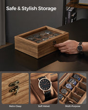 Rustic Walnut Watch Box with 10 Slots Organiser for Men and Women by Songmics