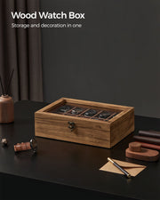 Rustic Walnut Watch Box with 10 Slots Organiser for Men and Women by Songmics