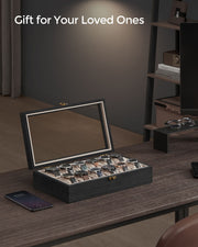 12 Slot Solid Wood Watch Box in Ebony Black with Glass Lid and Soft Lining by Songmics