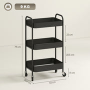 Three Tier Steel Storage Trolley With Lockable Wheels For Home Or Office Use Black