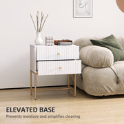 White 2 Drawer Bedside Table With Gold Legs Elegant Bedroom Storage by HOMCOM