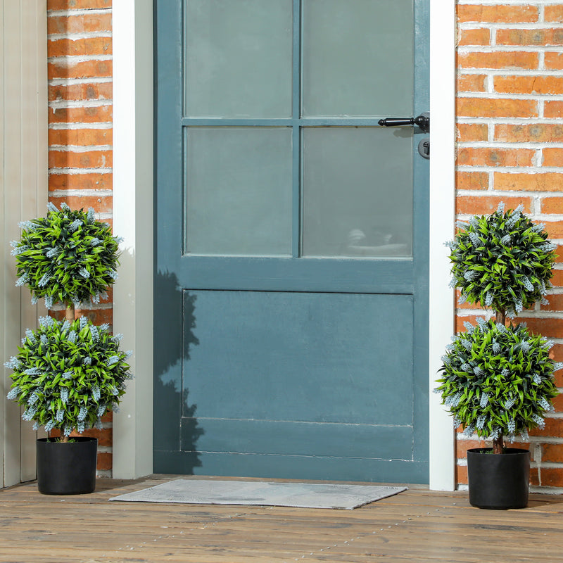 Set of 2 Artificial Ball Trees with Blue Lavender Flowers in Pots 70cm by HOMCOM