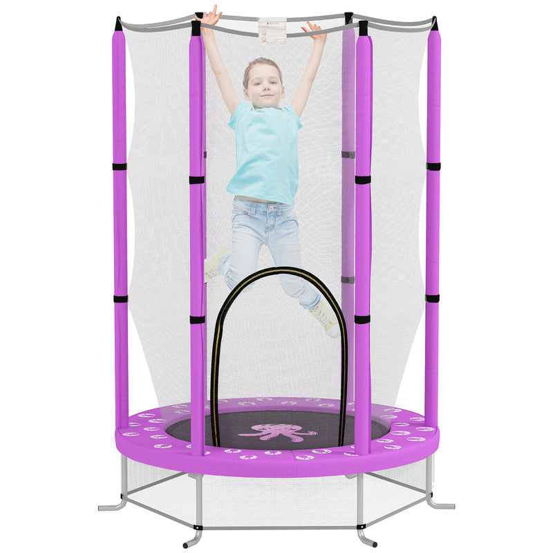 Purple 4.6FT Toddler Trampoline with Safety Net for Ages 3 to 6 Indoor Outdoor Use by Outsunny AOSOM