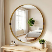 Round Shatterproof Wall Mirror for Hallways and Living Rooms Ready to Hang Gold Tone Homcom
