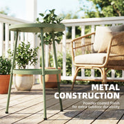 Small Garden Side Table with Two Tiers for Drinks and Books Light Green Outsunny