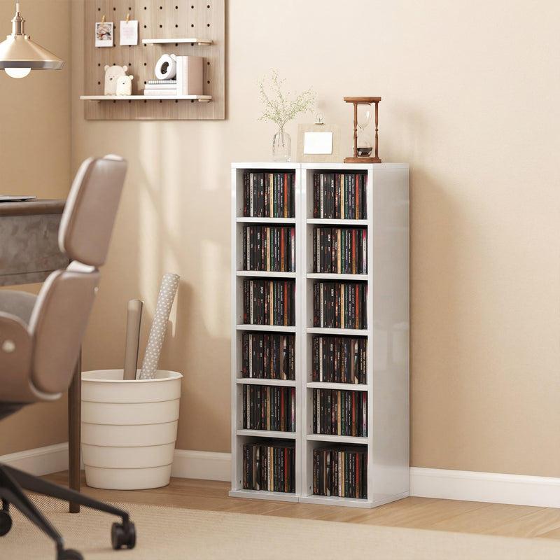 CD and Media Storage Shelves Set of 2 for Organised Home or Office High Gloss White